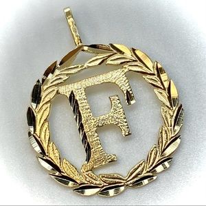 14K Solid Round Gold Initial Letter F Pendant